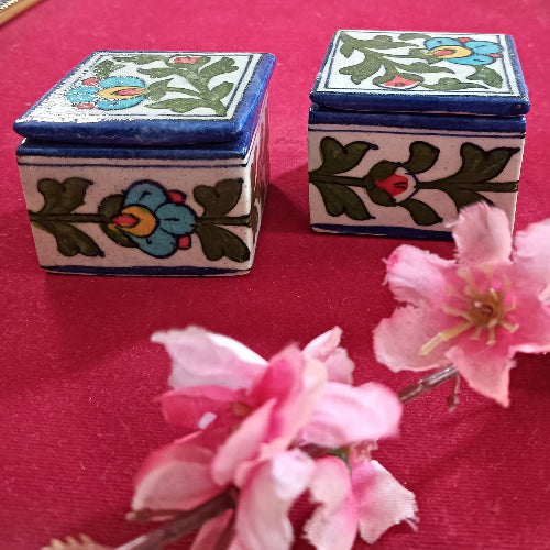 Jaipur Blue Pottery Small Condiments Jar With Lid (Set of 2)