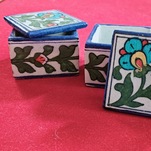 Jaipur Blue Pottery Small Condiments Jar With Lid (Set of 2)