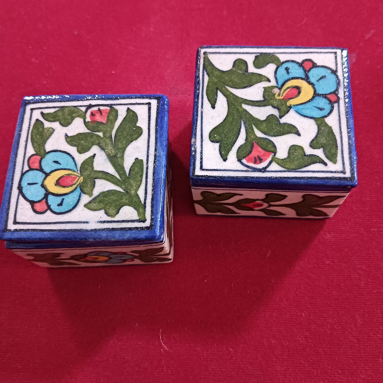 Jaipur Blue Pottery Small Condiments Jar With Lid (Set of 2)