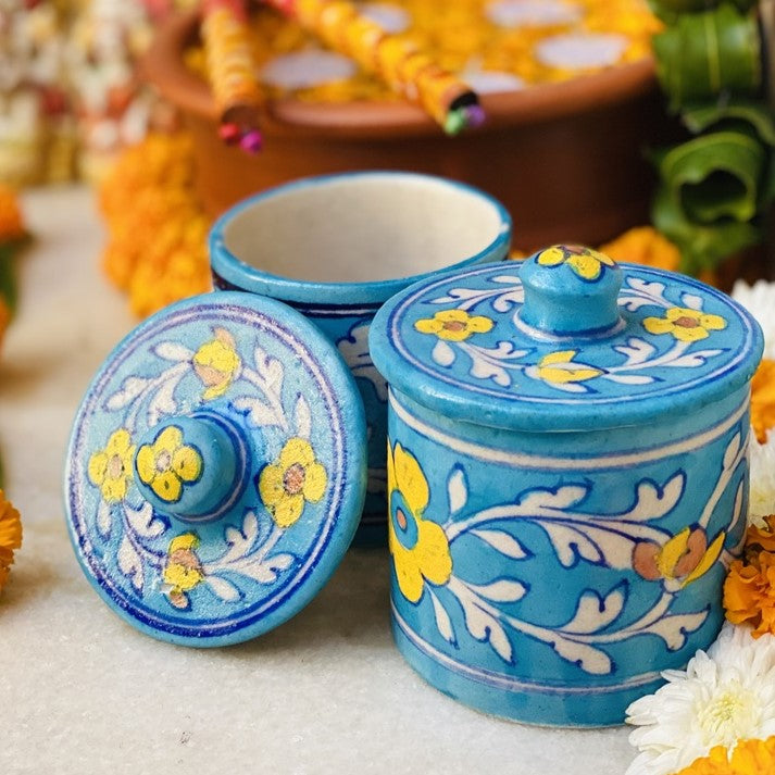 ODOP Jaipur Blue Pottery Dry Food Jar With Lid