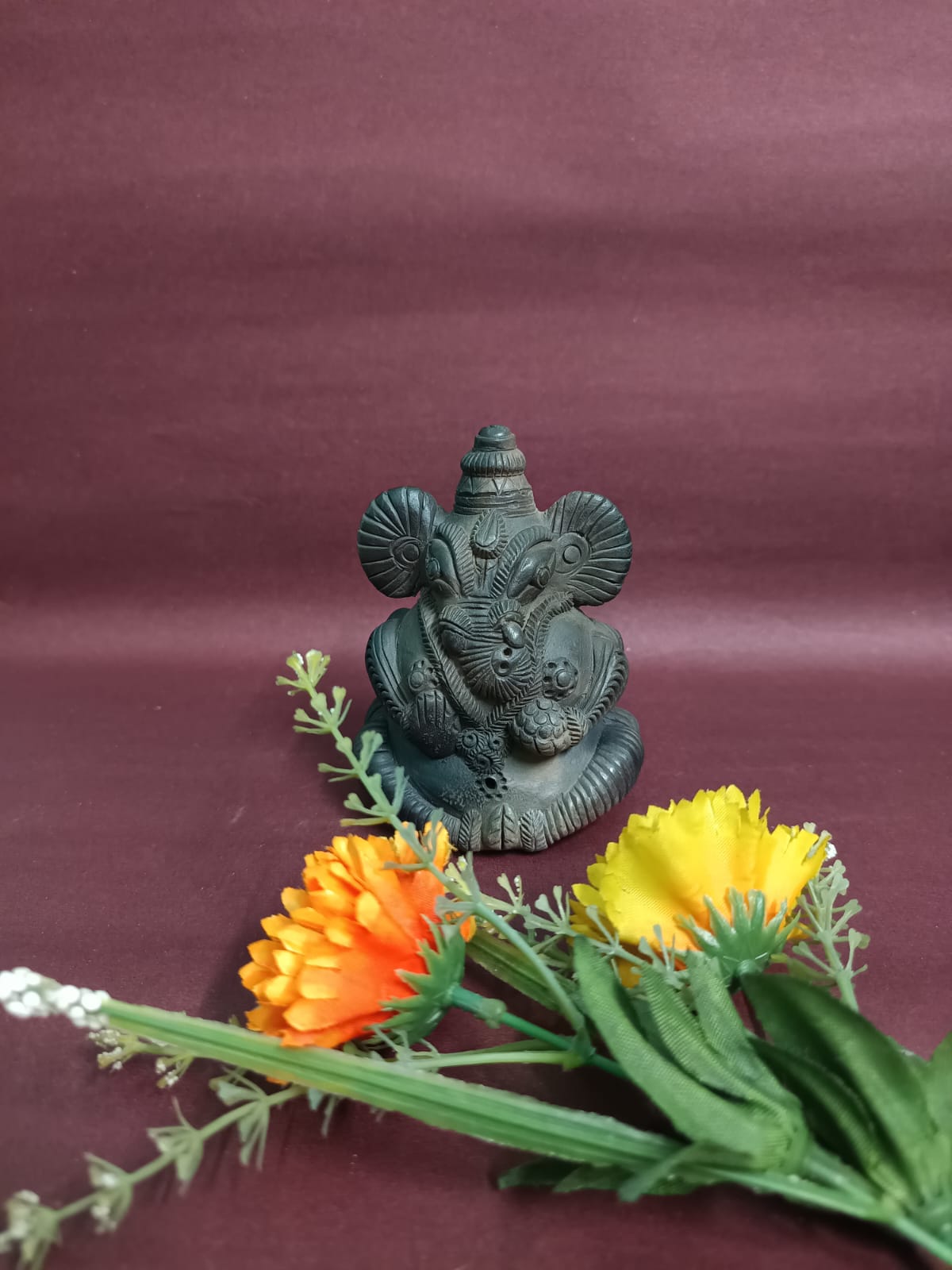 Sawai Madhopur Black Pottery Double Sided Ganpati Idol