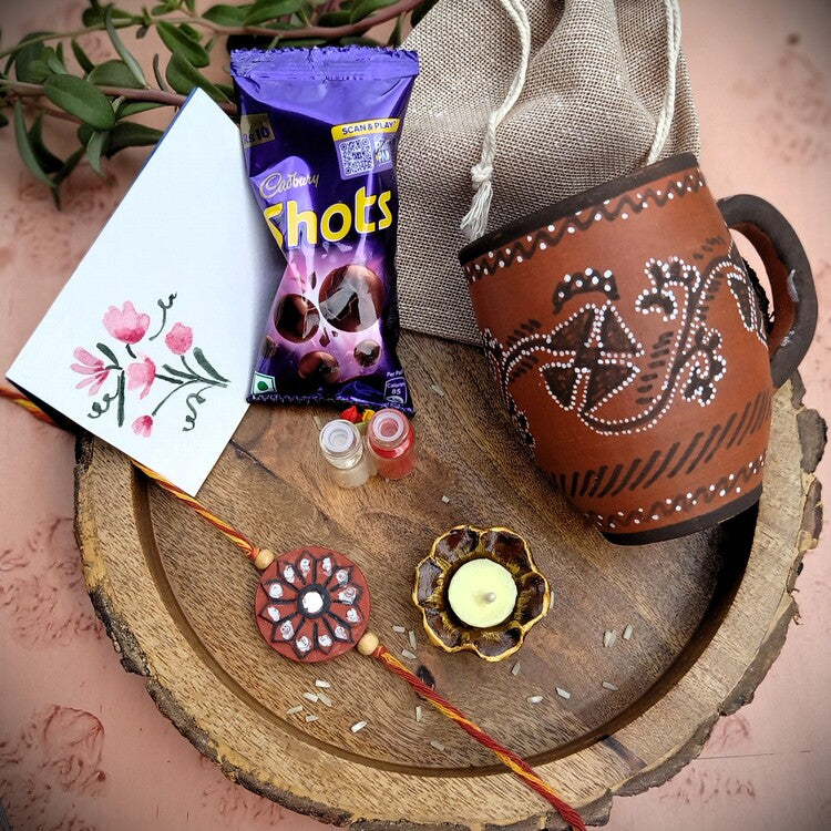 Kutch Painted Pottery Traditional Terracotta Clay Craft Bhai Rakhi Festive Gift Hamper