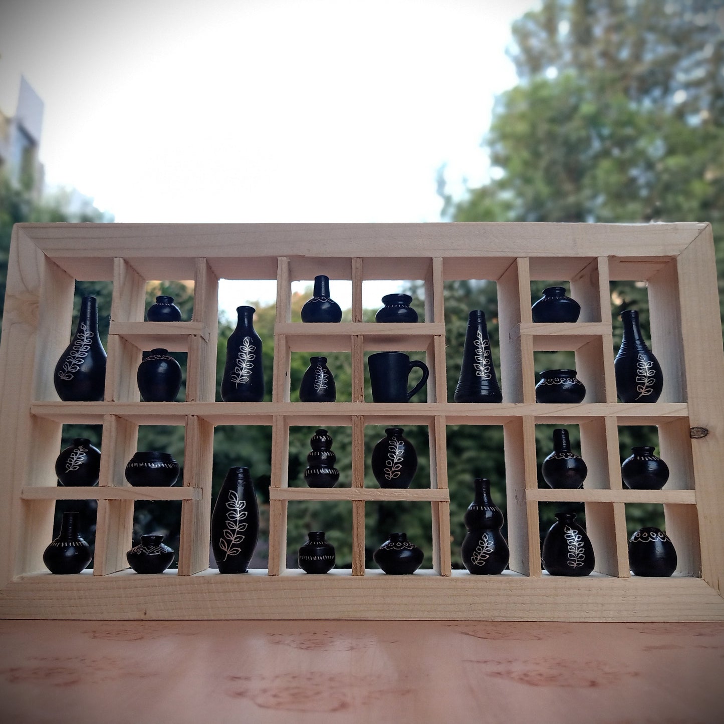 ODOP Nizamabad Black Pottery Craft Miniature Pots Wall Frame Large