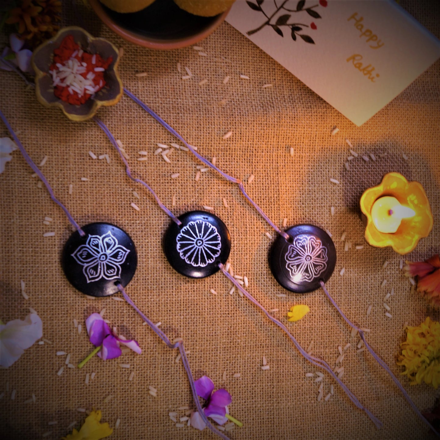 Nizamabad Black Pottery Traditional Clay Craft Rakhi Set
