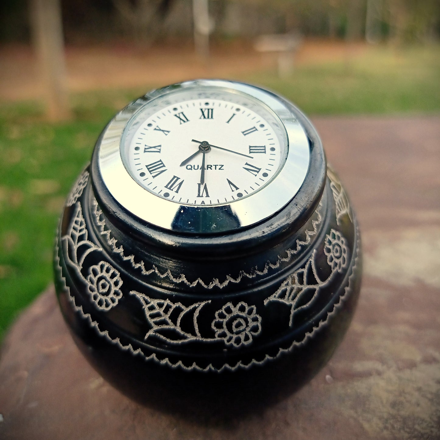 ODOP Nizamabad Black Pottery Desktop Miniature Clock