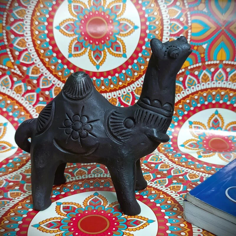 Sawai Madhopur Black Pottery Animal Figurine Camel Small
