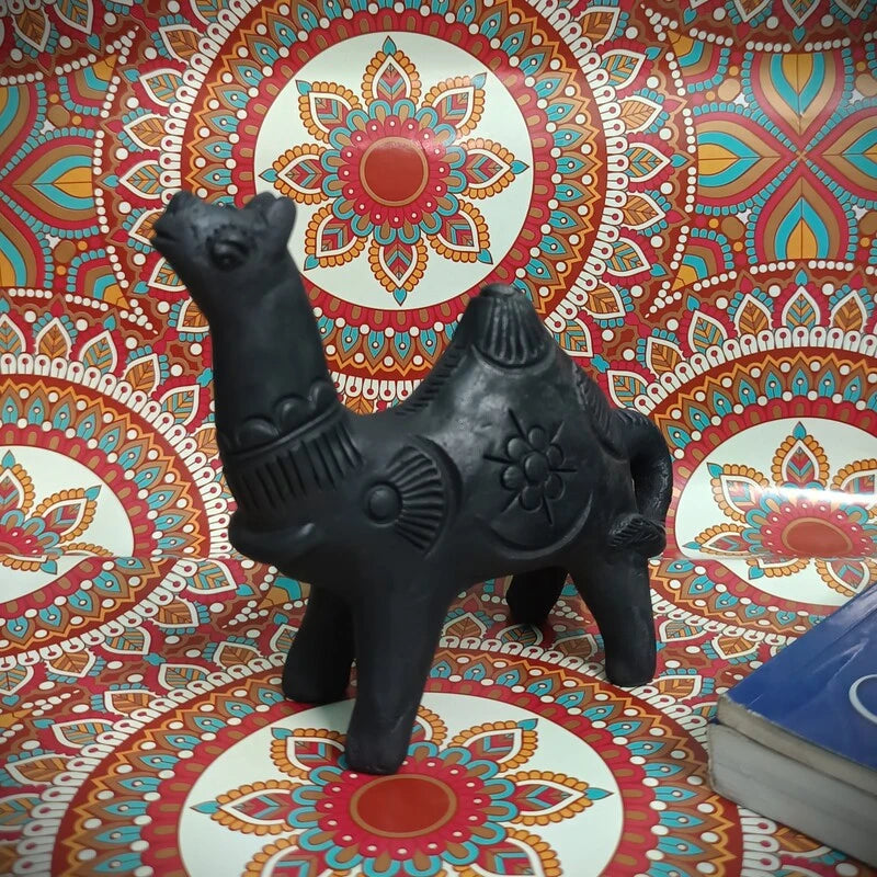 Sawai Madhopur Black Pottery Animal Figurine Camel Small