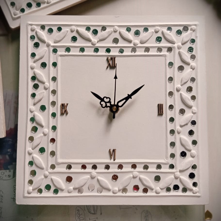 Kutch Lippan Mud & Mirror Work Wall Clock Square