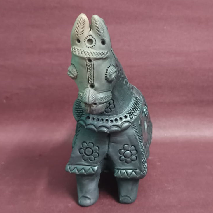 Sawai Madhopur Black Pottery Animal Figurine Horse Lamp