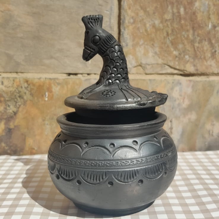 Sawai Madhopur Black Pottery Peacock Saltshaker