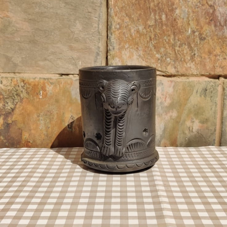 Sawai Madhopur Black Pottery Tiger Face Pen cum Cutlery Holder