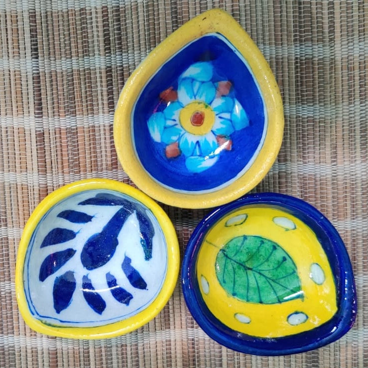 Jaipur Blue Pottery Re-usable Diyas Set of 3