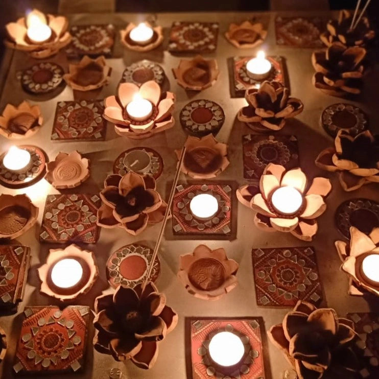 Kutch Pottery Mirror Work Tealight Holders Set of 2