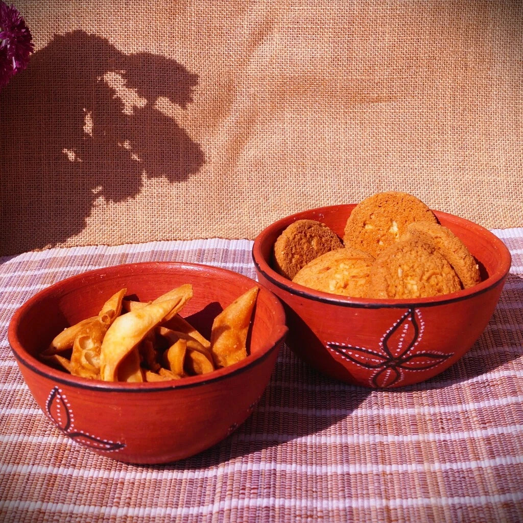 Hand-Painted Kutch Pottery Dry Snack Bowls Set of 2