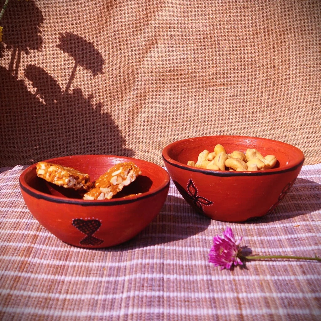 Hand-Painted Kutch Pottery Dry Snack Bowls Set of 2
