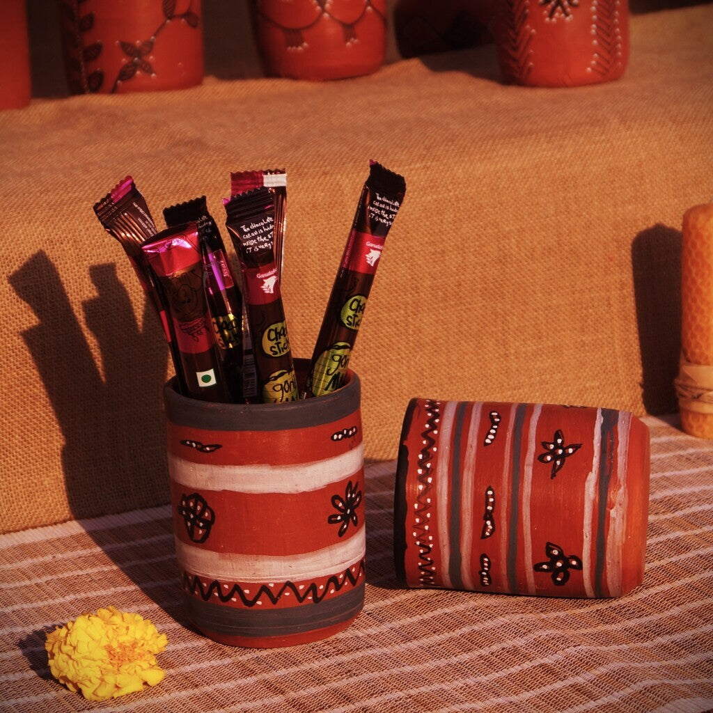Hand-Painted Kutch Pottery Multi-Purpose Holders Set of 2