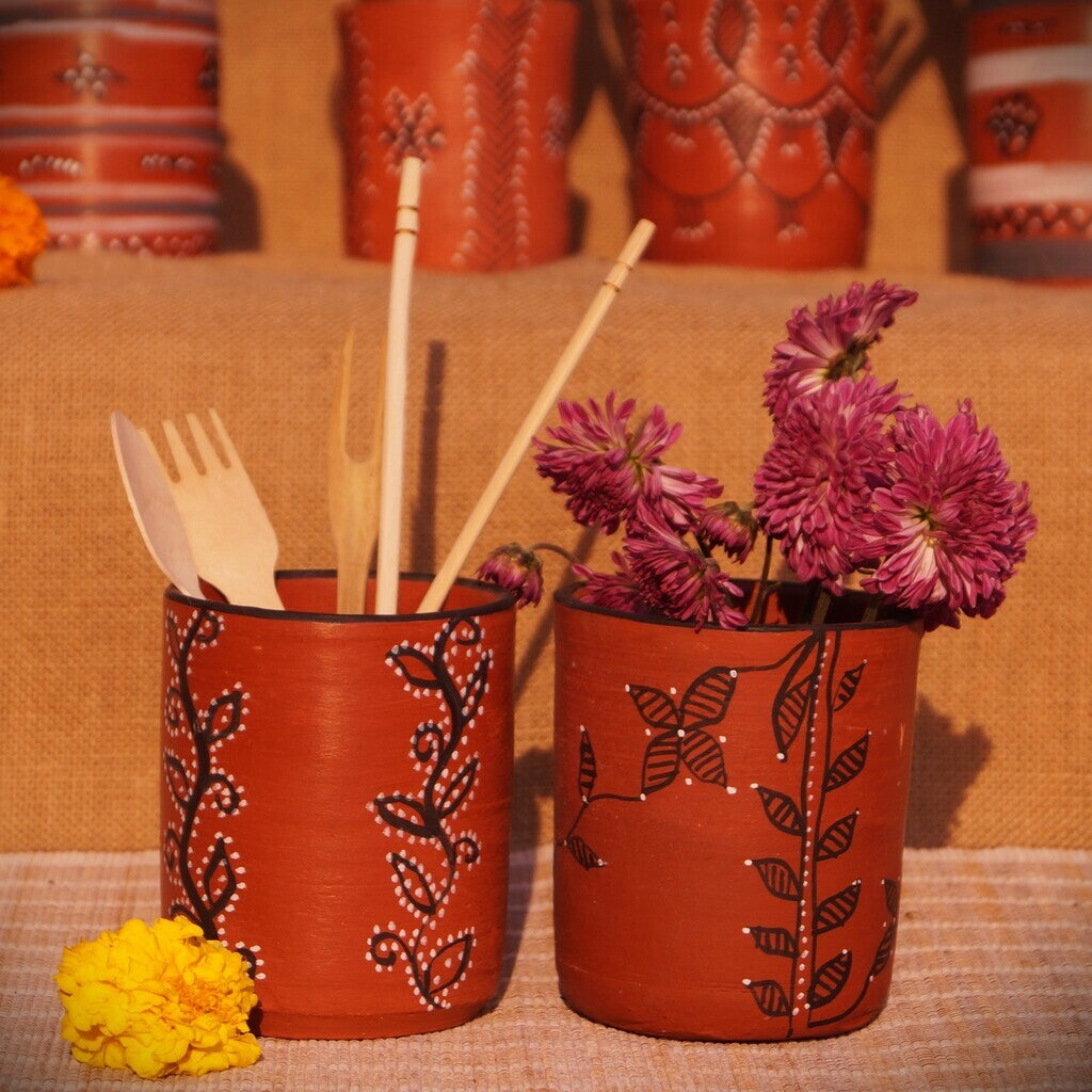 Hand-Painted Kutch Pottery Multi-Purpose Holders Set of 2