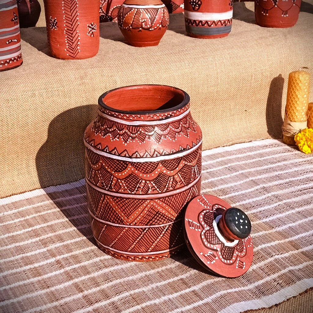 Hand-Painted Kutch Pottery Dry Food Storage Jar Barni