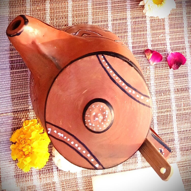 Hand-Painted Kutch Pottery Thandai Set of Pour Jug and Tumblers for 2
