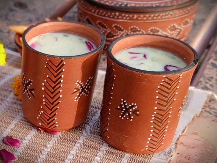 Hand-Painted Kutch Pottery Thandai Set of 6 Tumblers