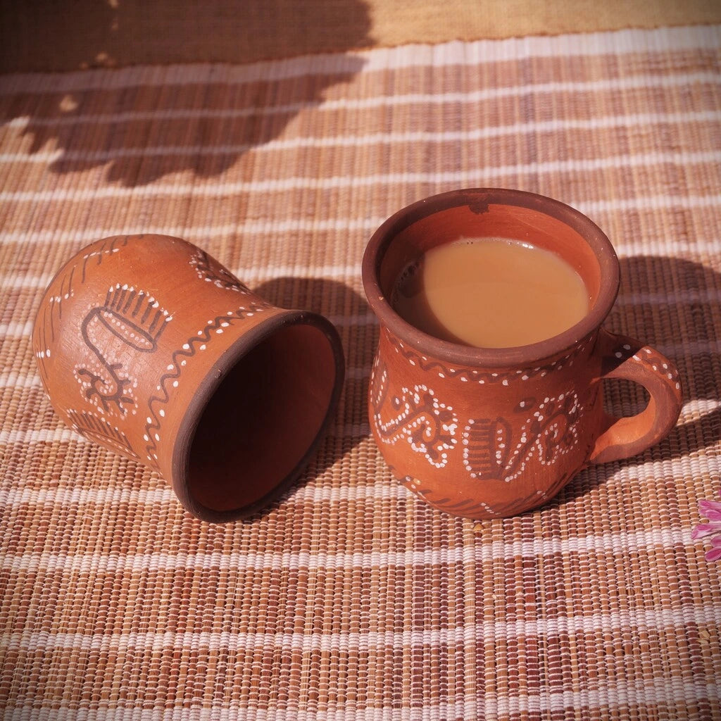 Kutch Painted Pottery Teacups Tall Set of 2