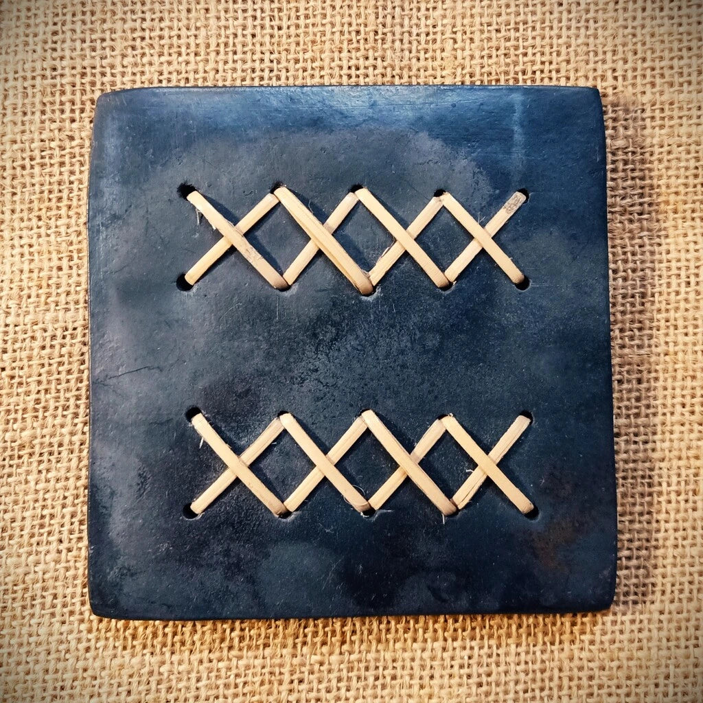 Longpi Black Pottery Trivet and Coaster Set