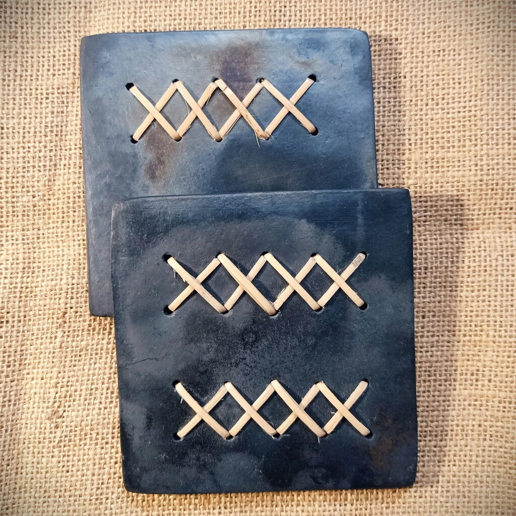 Longpi Black Pottery Trivet and Coaster Set