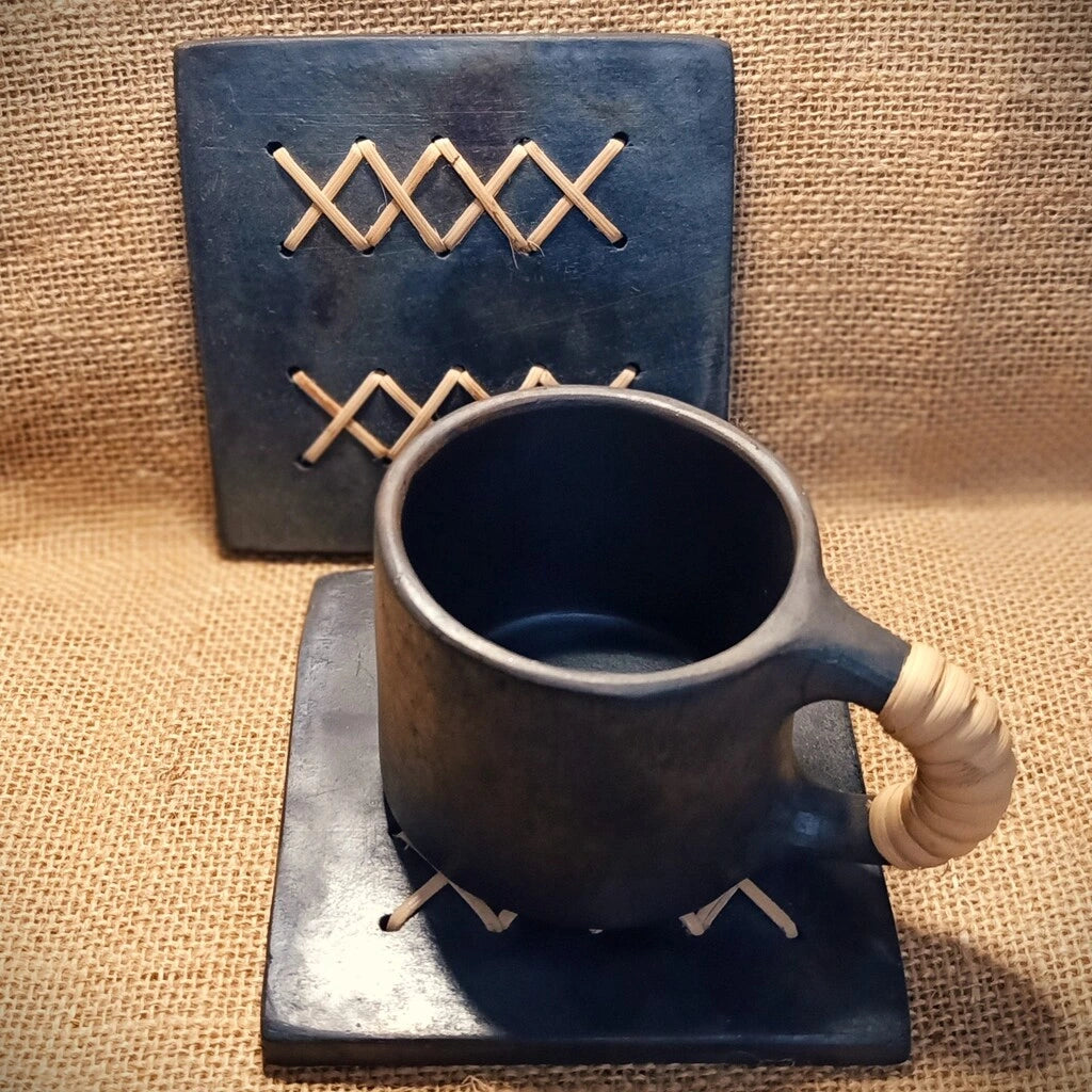 Longpi Black Pottery Trivet and Coaster Set