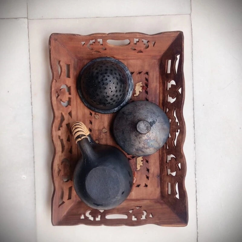 Longpi Black Pottery Green/Infusion Tea Mug with Strainer and Lid