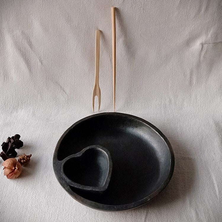 Longpi Black Pottery Chip-n-Dip or Momo Platter