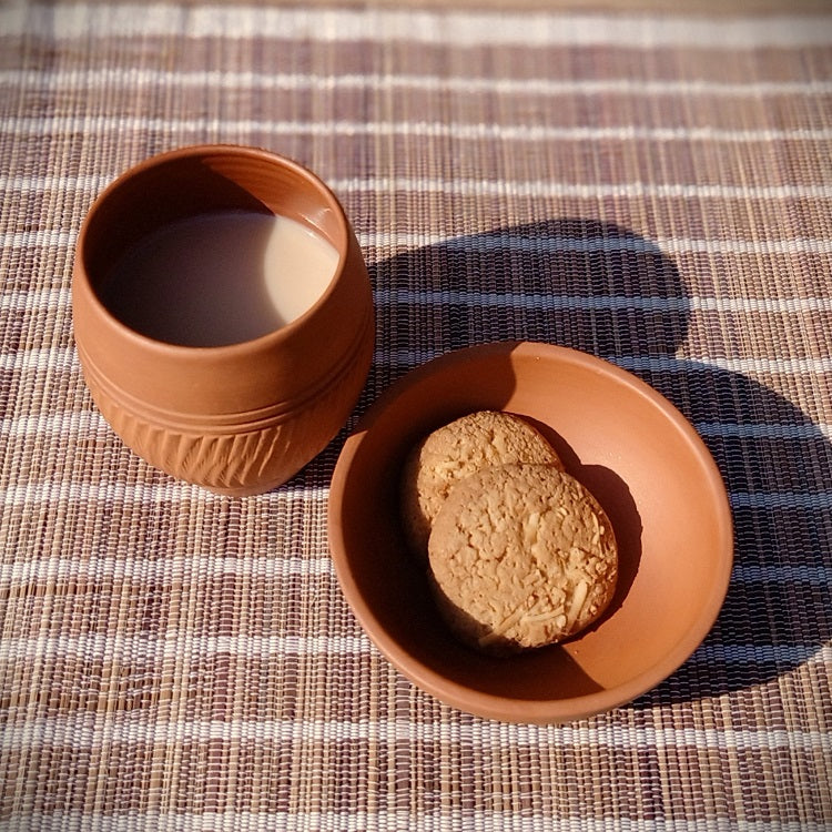 Handmade Terracotta Clay Beverage and Snack Serving Set for 1