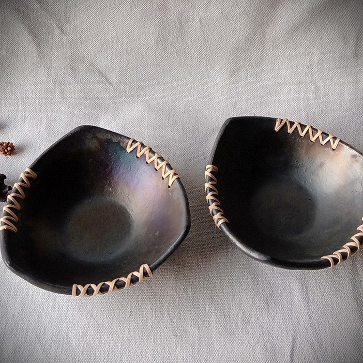 Longpi Black Pottery 'Trikon' Serving Bowls Set of 2