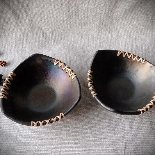 Longpi Black Pottery 'Trikon' Serving Bowls Set of 2