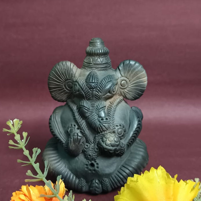Sawai Madhopur Black Pottery Double Sided Ganpati Idol