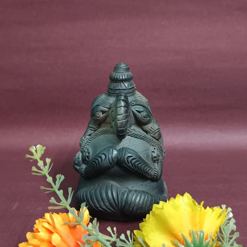 Sawai Madhopur Black Pottery Double Sided Ganpati Idol