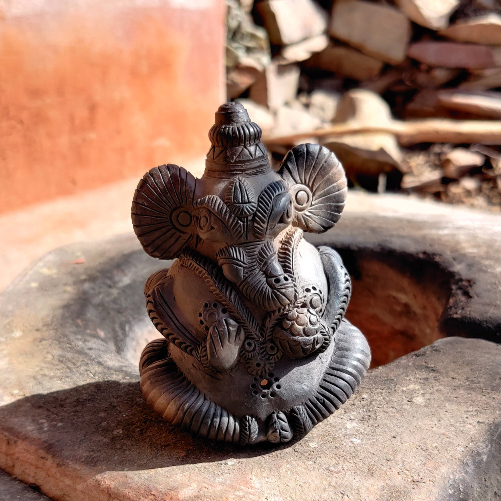 Sawai Madhopur Black Pottery Double Sided Ganpati Idol