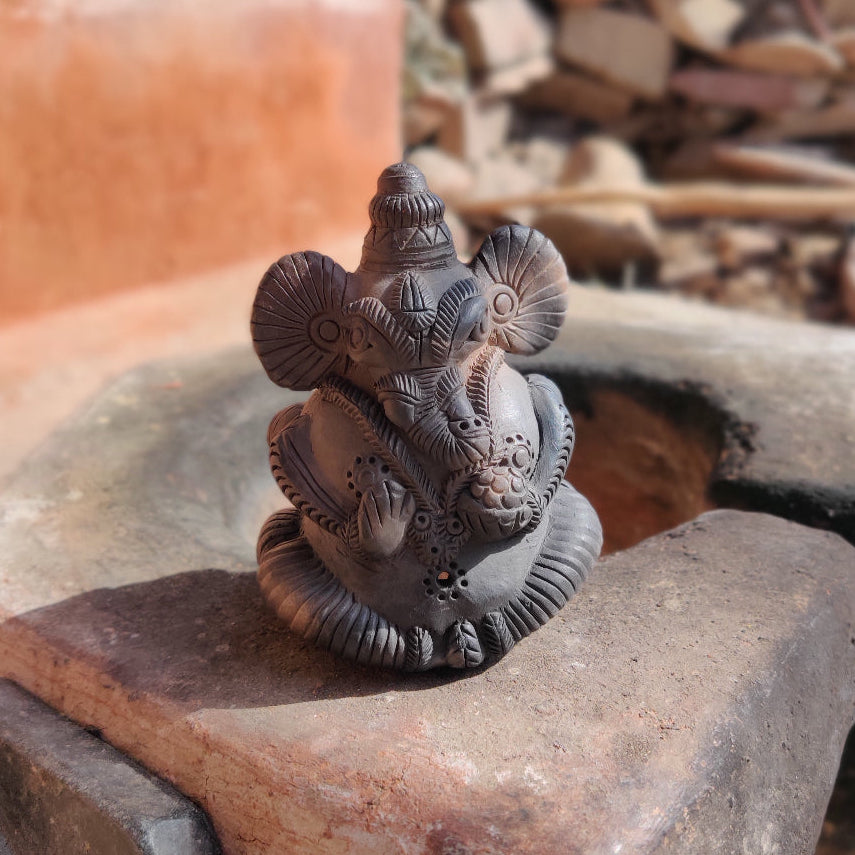 Sawai Madhopur Black Pottery Double Sided Ganpati Idol