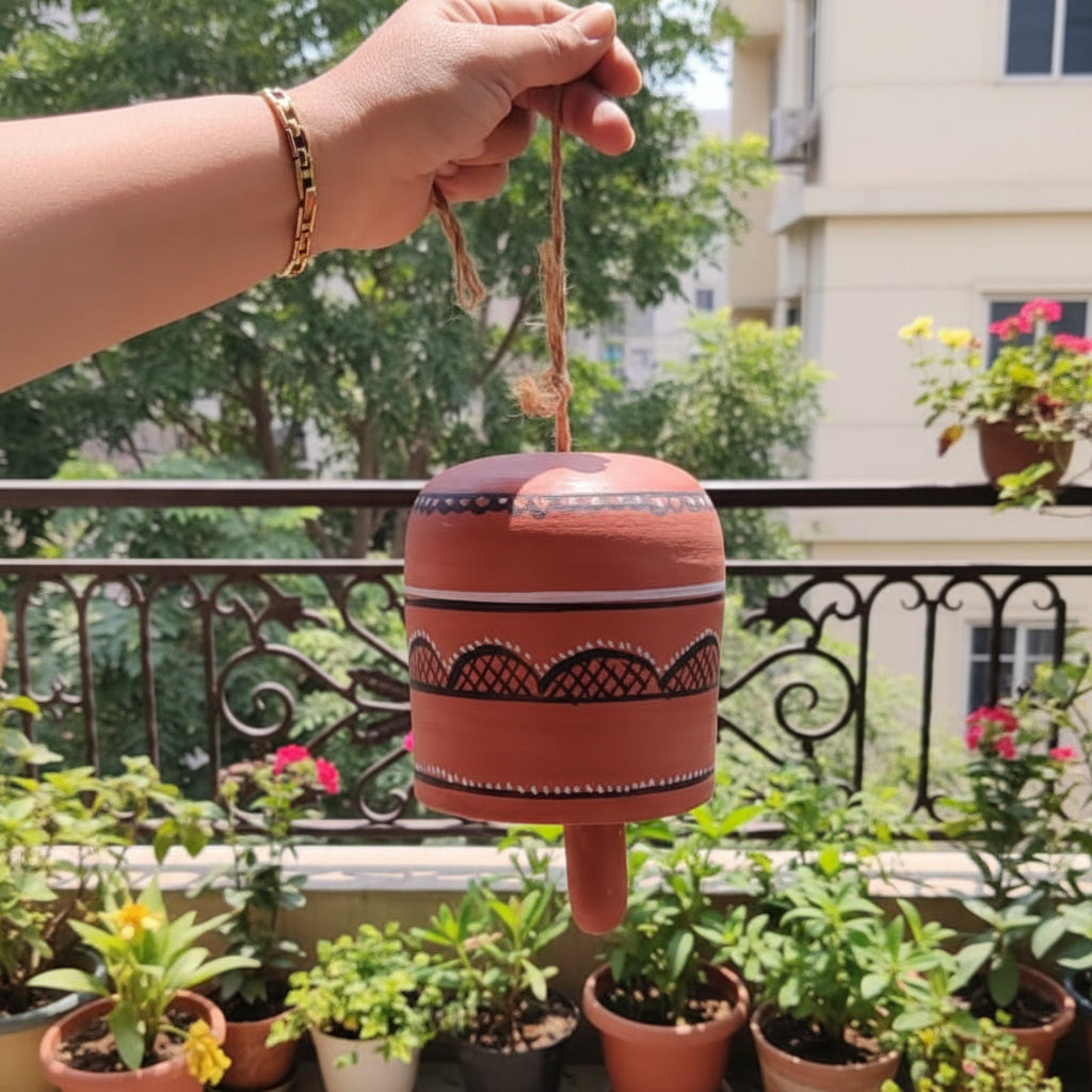 Hand-Painted Kutch Pottery Hanging Bell 1