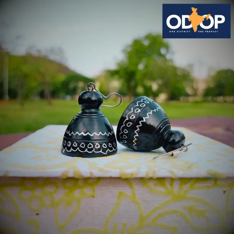 Nizamabad Black Pottery Craft Jhumki Earrings