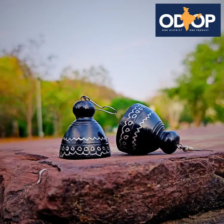 Nizamabad Black Pottery Craft Jhumki Earrings