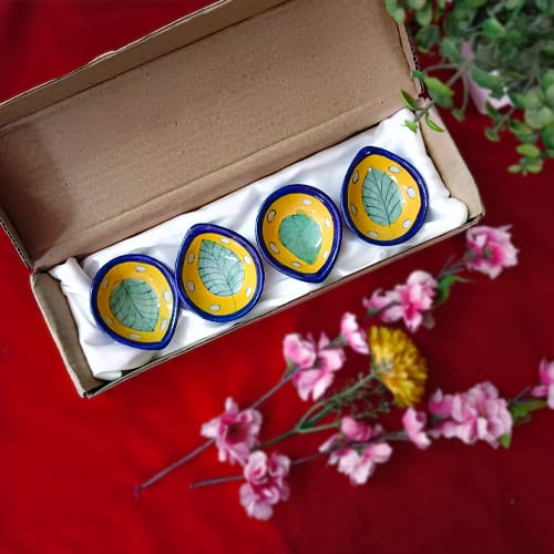 Jaipur Blue Pottery Re-usable Diyas Set of 4 Gift Pack