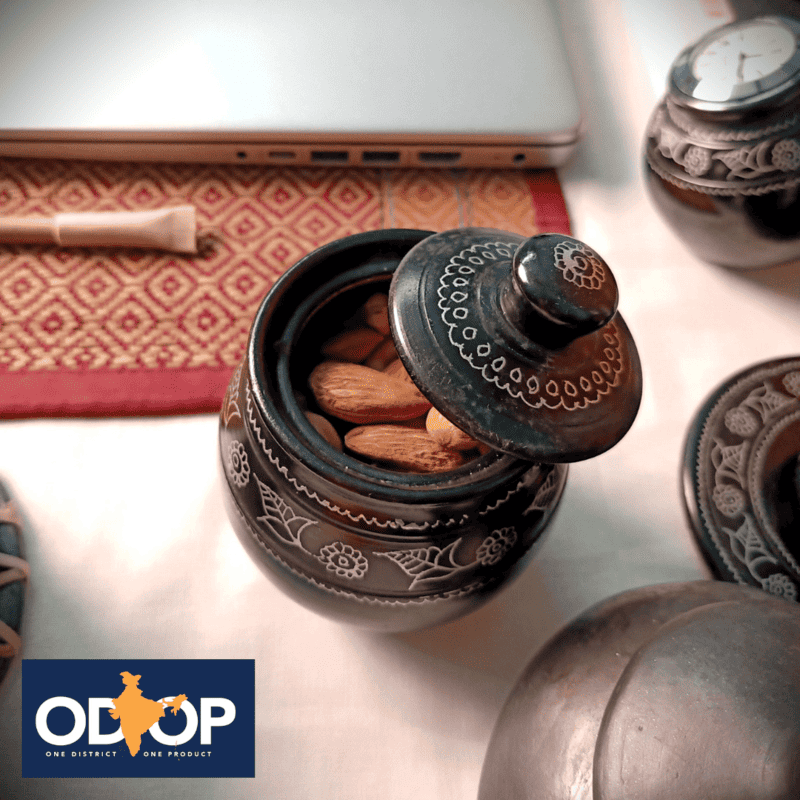 ODOP Nizamabad Black Pottery Dry Fruit Container With Lid