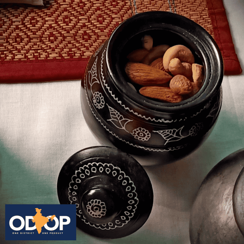 ODOP Nizamabad Black Pottery Dry Fruit Container With Lid