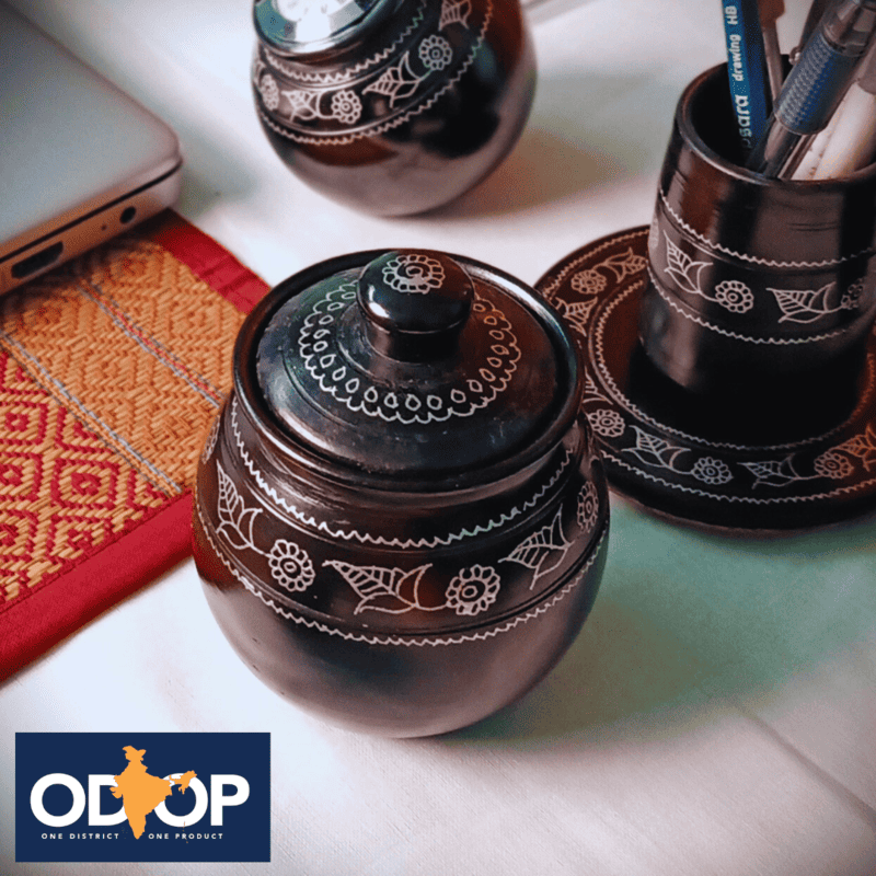 ODOP Nizamabad Black Pottery Dry Fruit Container With Lid