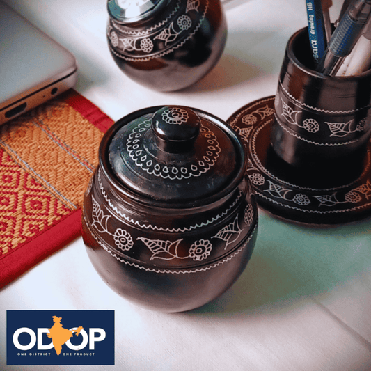 ODOP Nizamabad Black Pottery Dry Fruit Container With Lid
