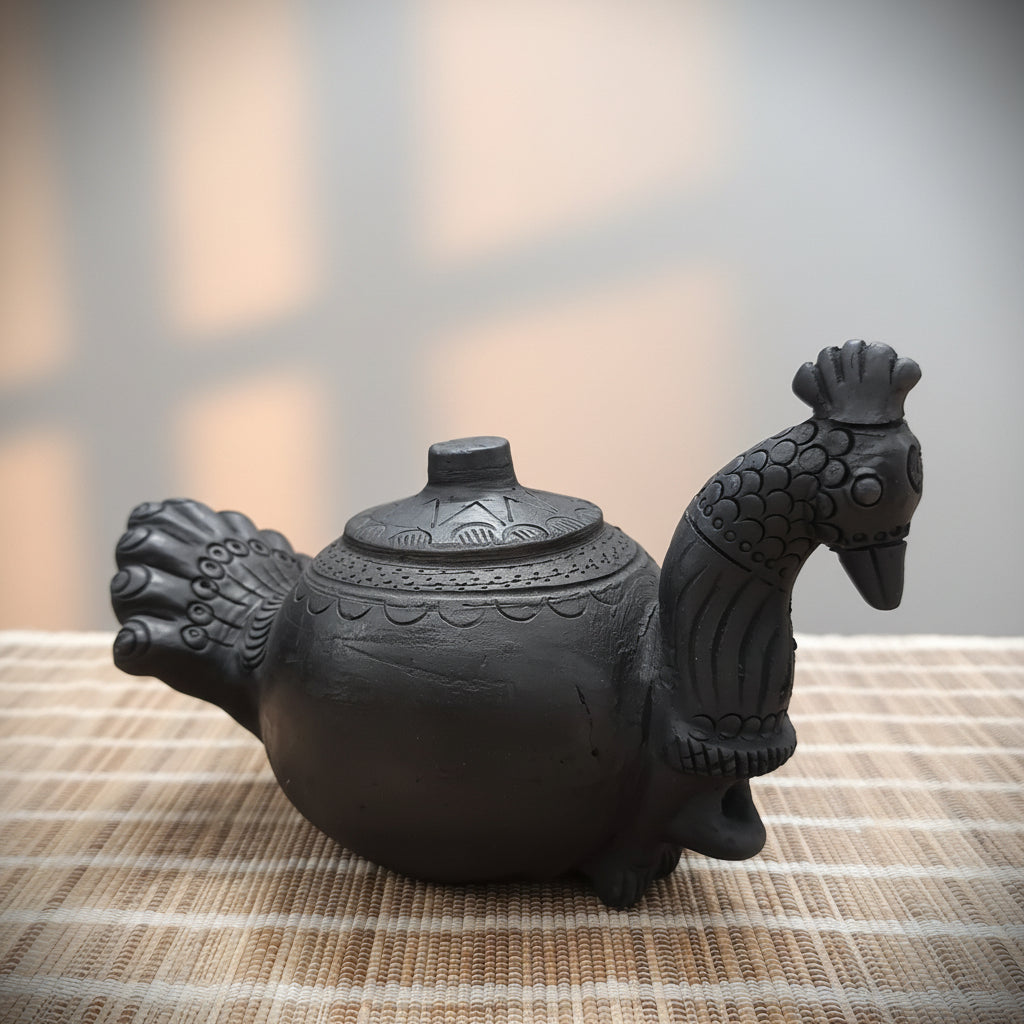 Sawai Madhopur Black Pottery Peacock Magic Diya Lamp 1