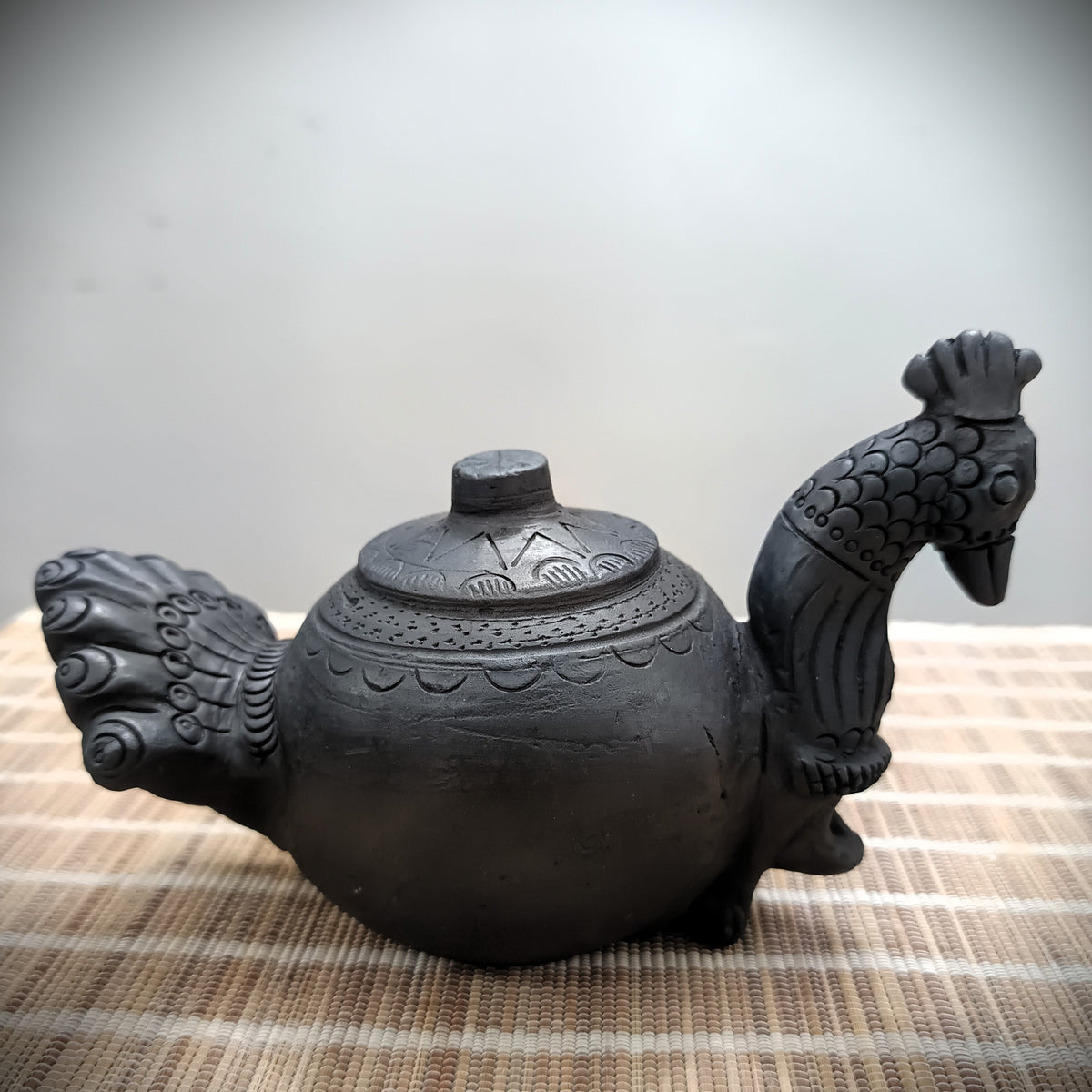 Sawai Madhopur Black Pottery Peacock Magic Diya Lamp 1