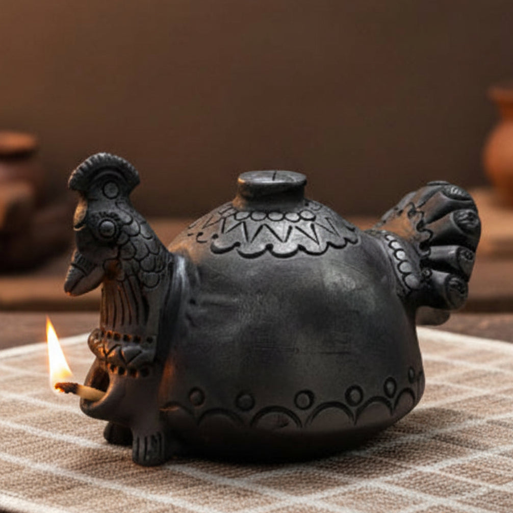 magic diya lamp in sawai madhopur black pottery craft