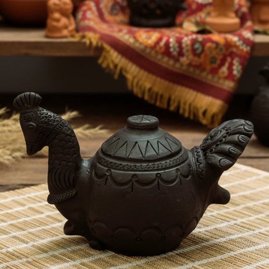 Sawai Madhopur Black Pottery Peacock Magic Diya Lamp 3