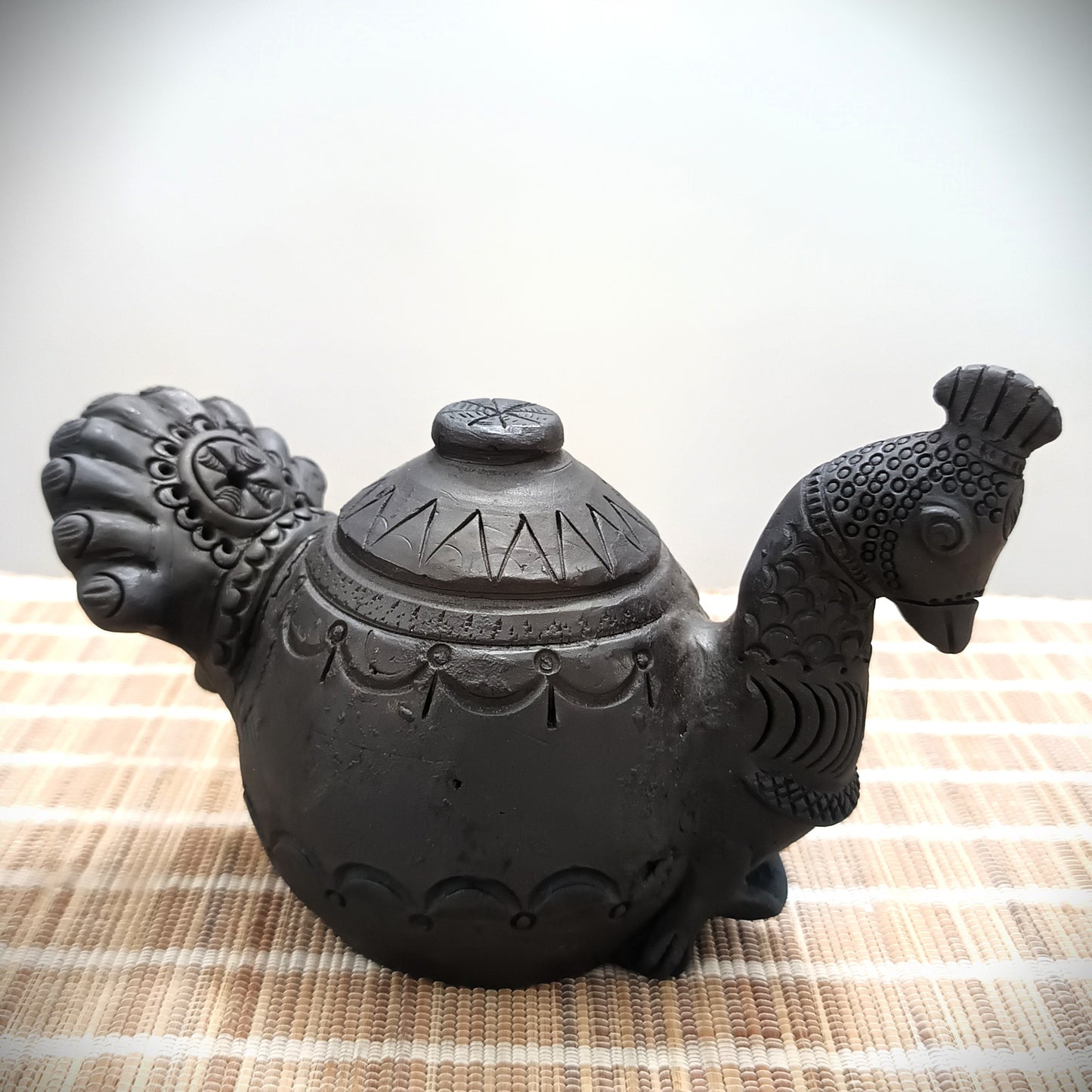 Sawai Madhopur Black Pottery Peacock Magic Diya Lamp 3